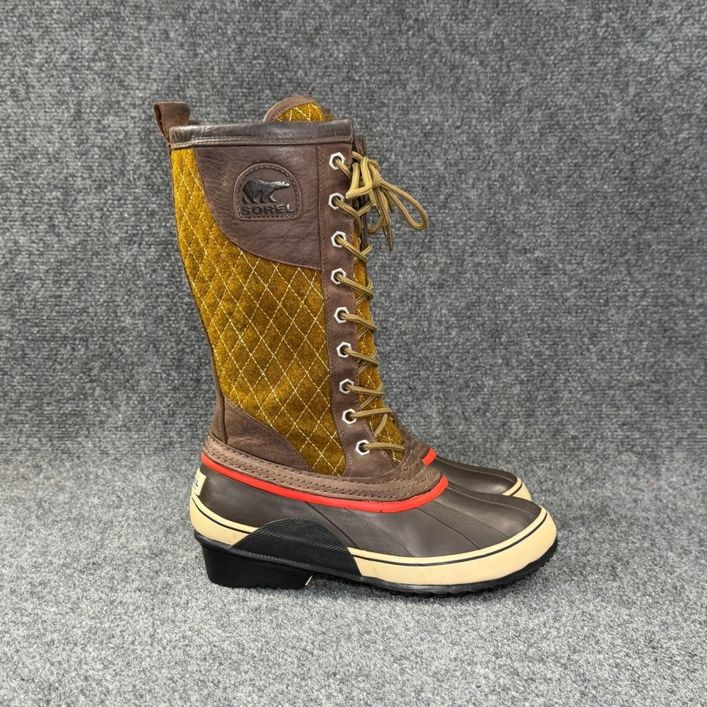 Sorel Sorelli Quilted Wool Winter Boots Women's 6 Green Brown Waterproof Snow‎